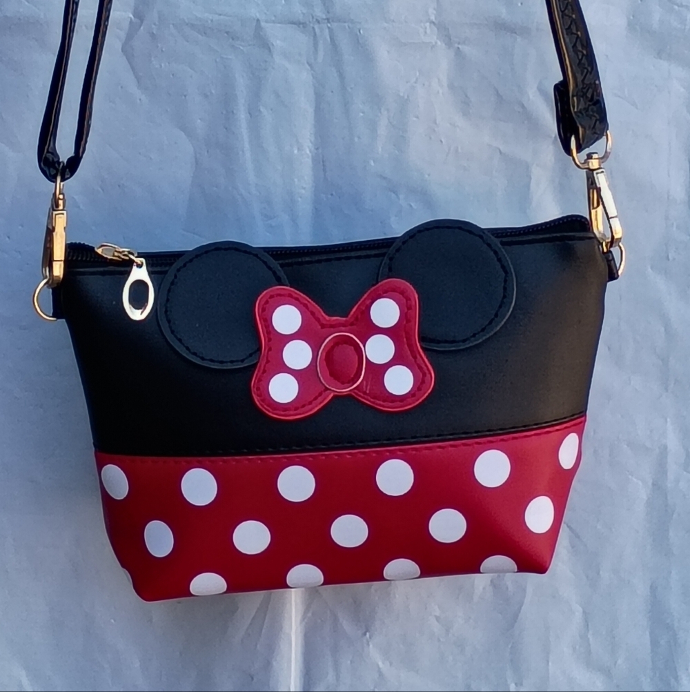 Minnie Mouse Ears Red Black Crossbody Wristlet Adjustable Straps Zipper Closure - Picture 3 of 9